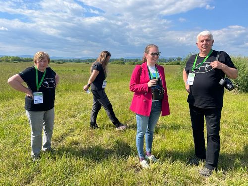 During the excursions, participants were able to gain an impression of the wet meadows around Buzica, the storks' habitat. © Justine Vansynghel/ EuroNatur Participants of the stork village meeting at an excursion